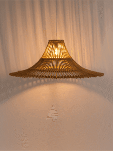 Woven bamboo pendant light with black-finish fixture by Jagmag Lights