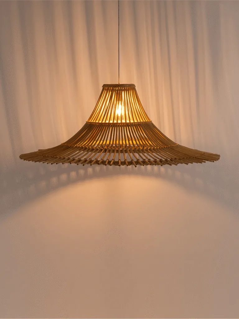 Woven bamboo pendant light with black-finish fixture by Jagmag Lights
