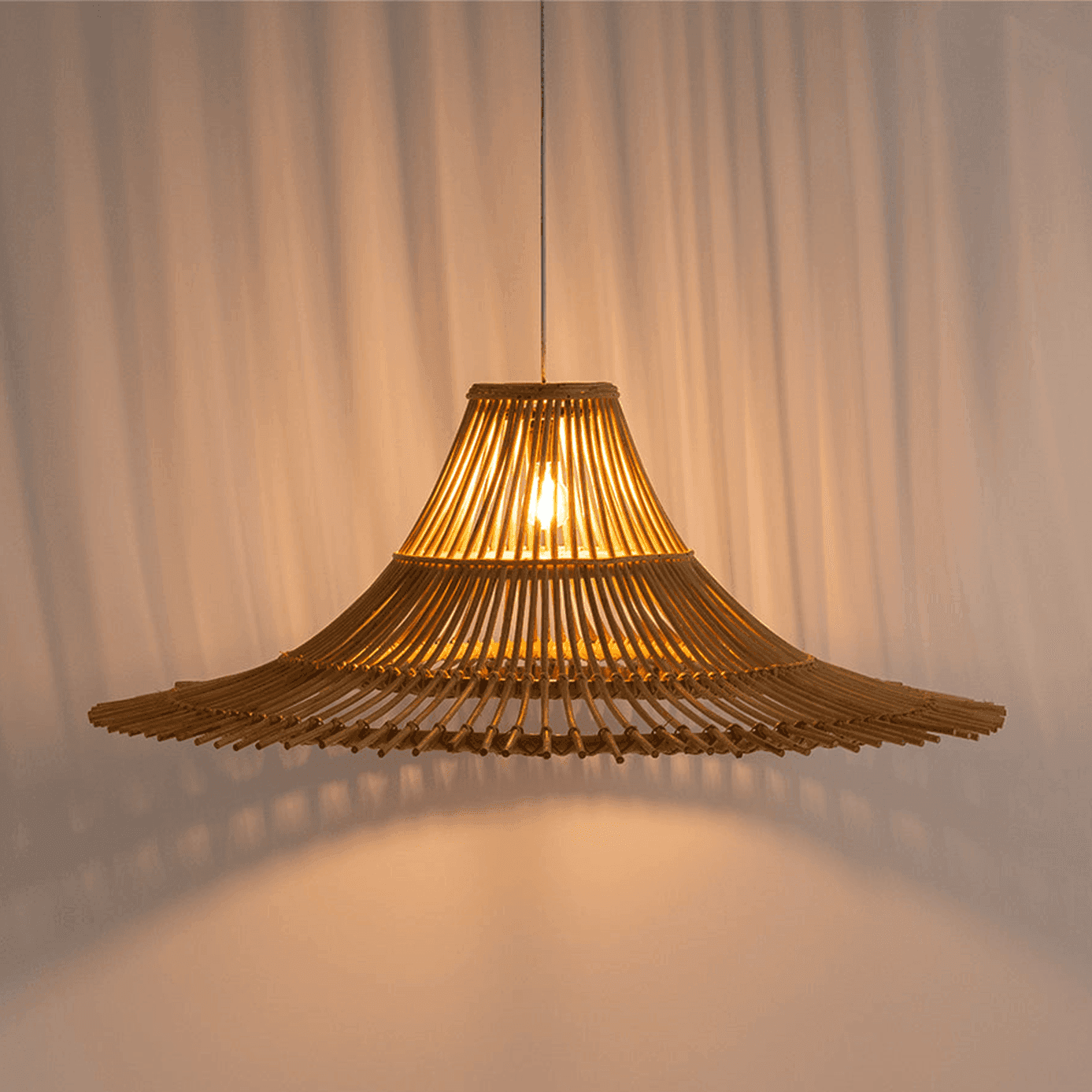 Bamboo Pendant Light – Woven Shade, 43-Inch Black-Finish Fixture 2 Woven bamboo pendant light with black-finish fixture by Jagmag Lights