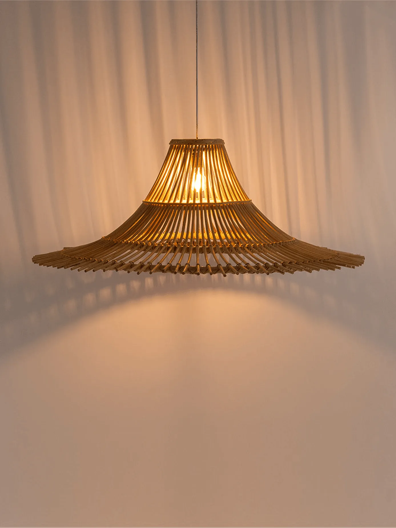 Bamboo Pendant Light – Woven Shade, 43-Inch Black-Finish Fixture 1 Woven bamboo pendant light with black-finish fixture by Jagmag Lights