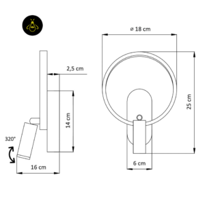 LED circle wall light for the bedroom with a warm reading spot