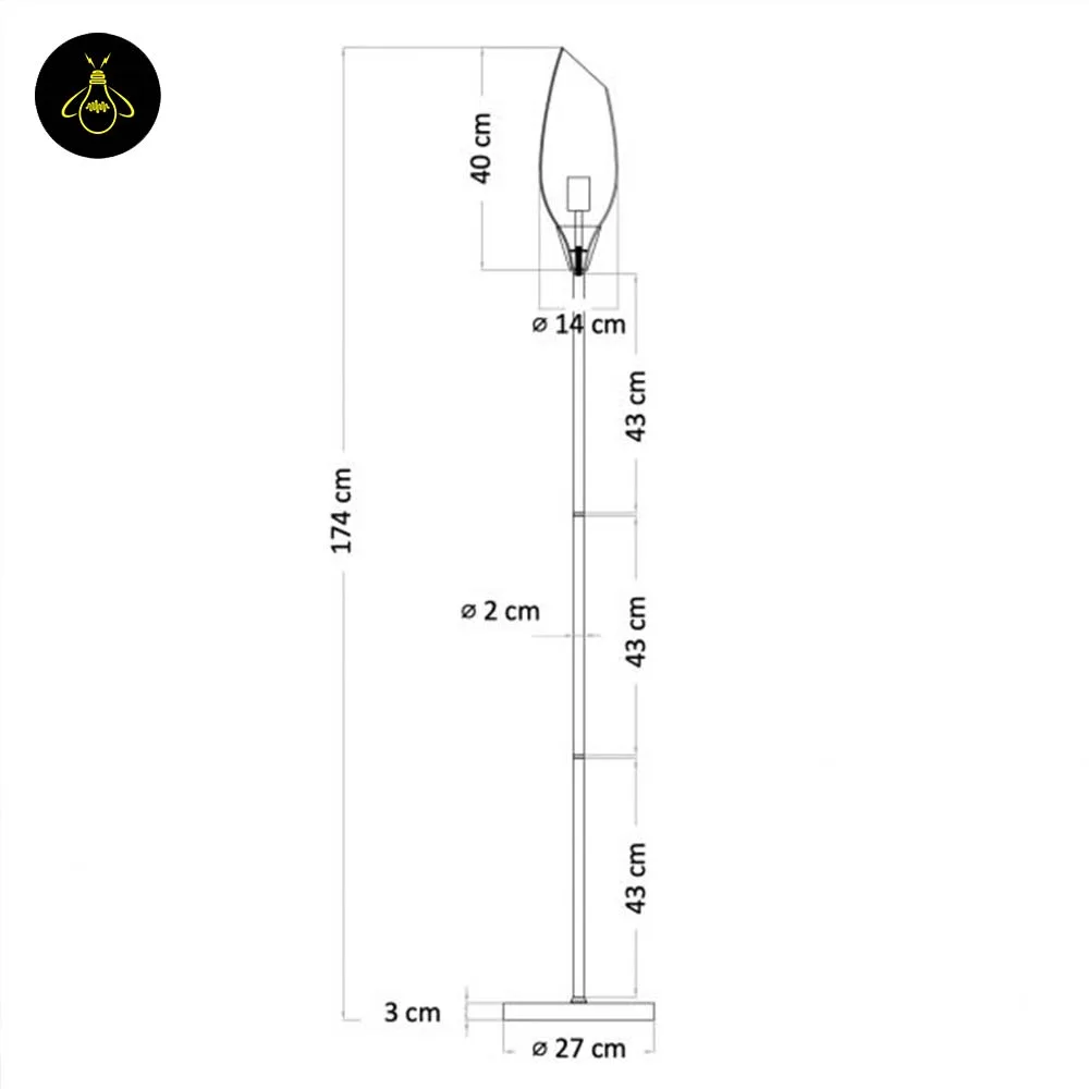 Black Amber Glass Floor Lamp – Modern Teardrop Shade | Ambrosia 6 Black Amber Glass Floor Lamp – Modern Teardrop Shade | Ambrosia dimension diagram