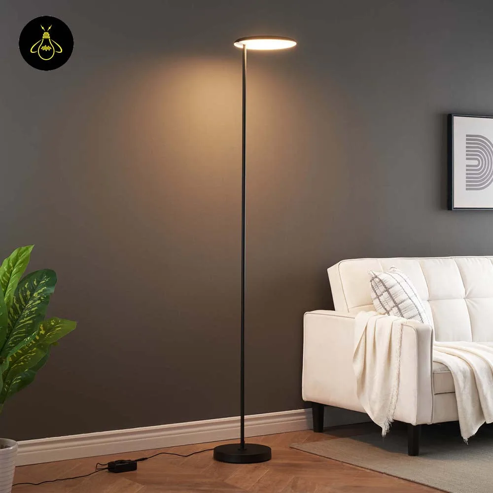 Black LED Floor Lamp – Kalena 182 cm Adjustable Head, 30W Warm White 16 Close-up of matte black finish on the black LED floor lamp with adjustable head and slim stem