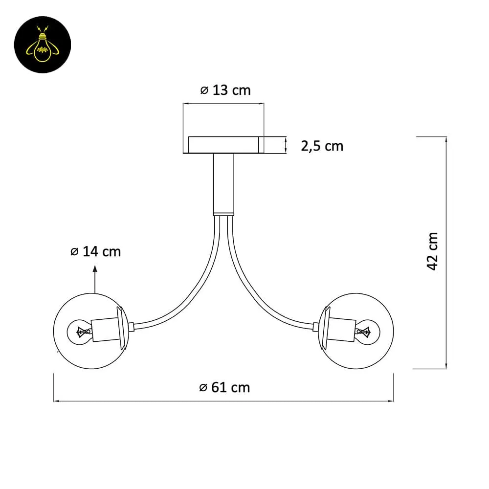 Black Glass Chandelier – 6-Light Smoke Glass Globe Semi-Flush 4 Black Glass Chandelier – 6-Light Smoked borosilicate glass Globe Semi-Flush dimension diagram