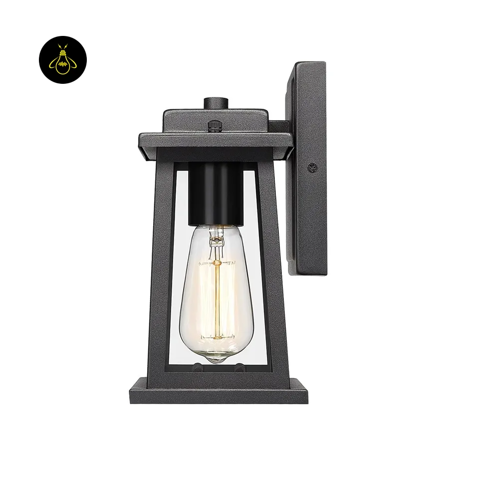 Outdoor Wall Lantern – 28 cm Black Metal & Clear Glass | Jagmag Lights 2 Black metal wall lantern with clear glass panels for patio and balcony use – Jagmag Lights