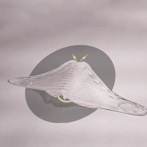 Borosilicate glass bird-wing chandelier component with ribbed texture, side angle – Jagmag Lights