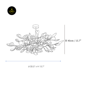 Ceramic ginkgo leaf chandelier dimensions, 85 cm diameter and 40 cm height