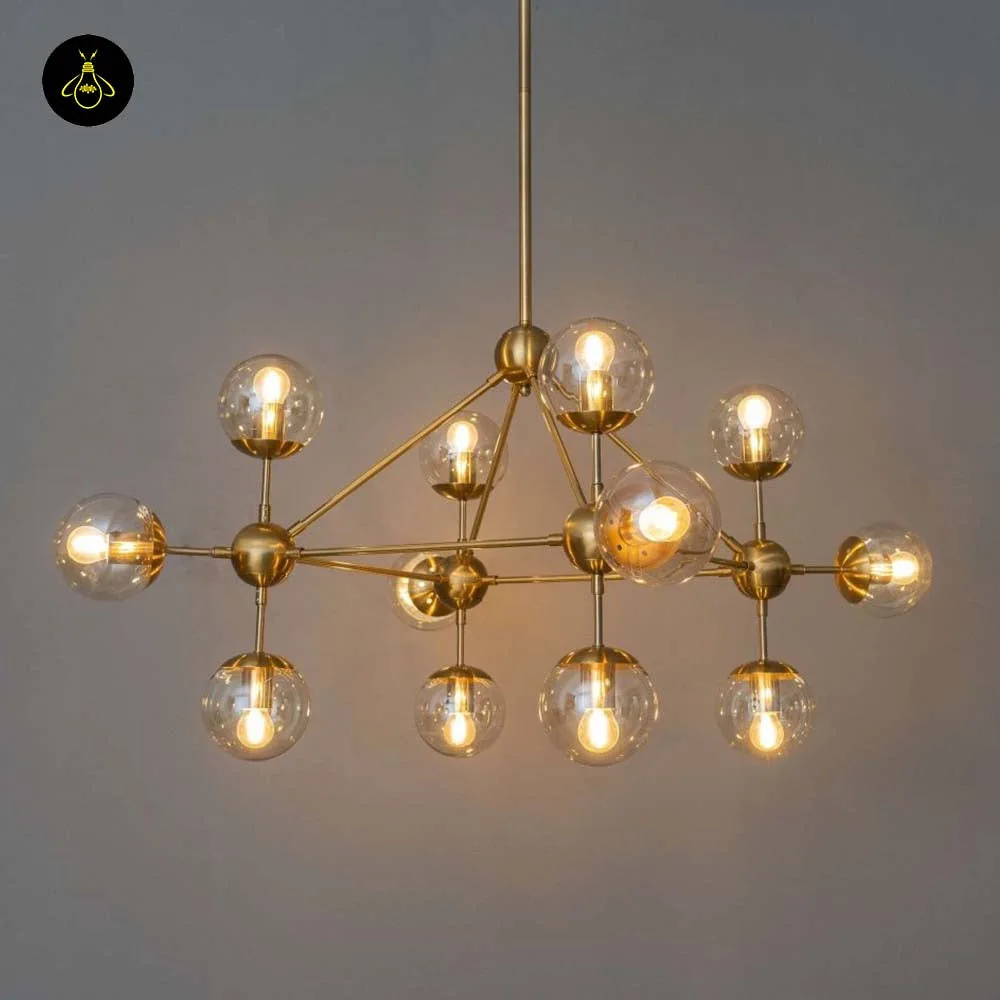 Glass Sphere Chandelier – 12-Globe Vintage Brass, 105 cm | Jagmag Lights 8 Carolyn 12-globe brass glass sphere pendant light
