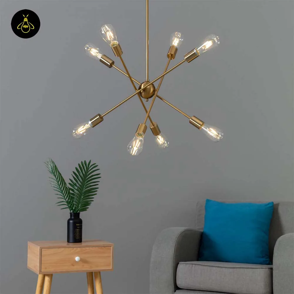 Linear Brass Chandelier – 8-Light Clear Glass, 60 cm 8 Linear brass chandelier full fixture view
