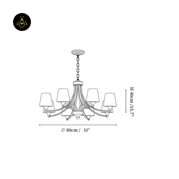 Bronze Glass Chandelier – Ardena Classic Frosted-Glass dimension diagram