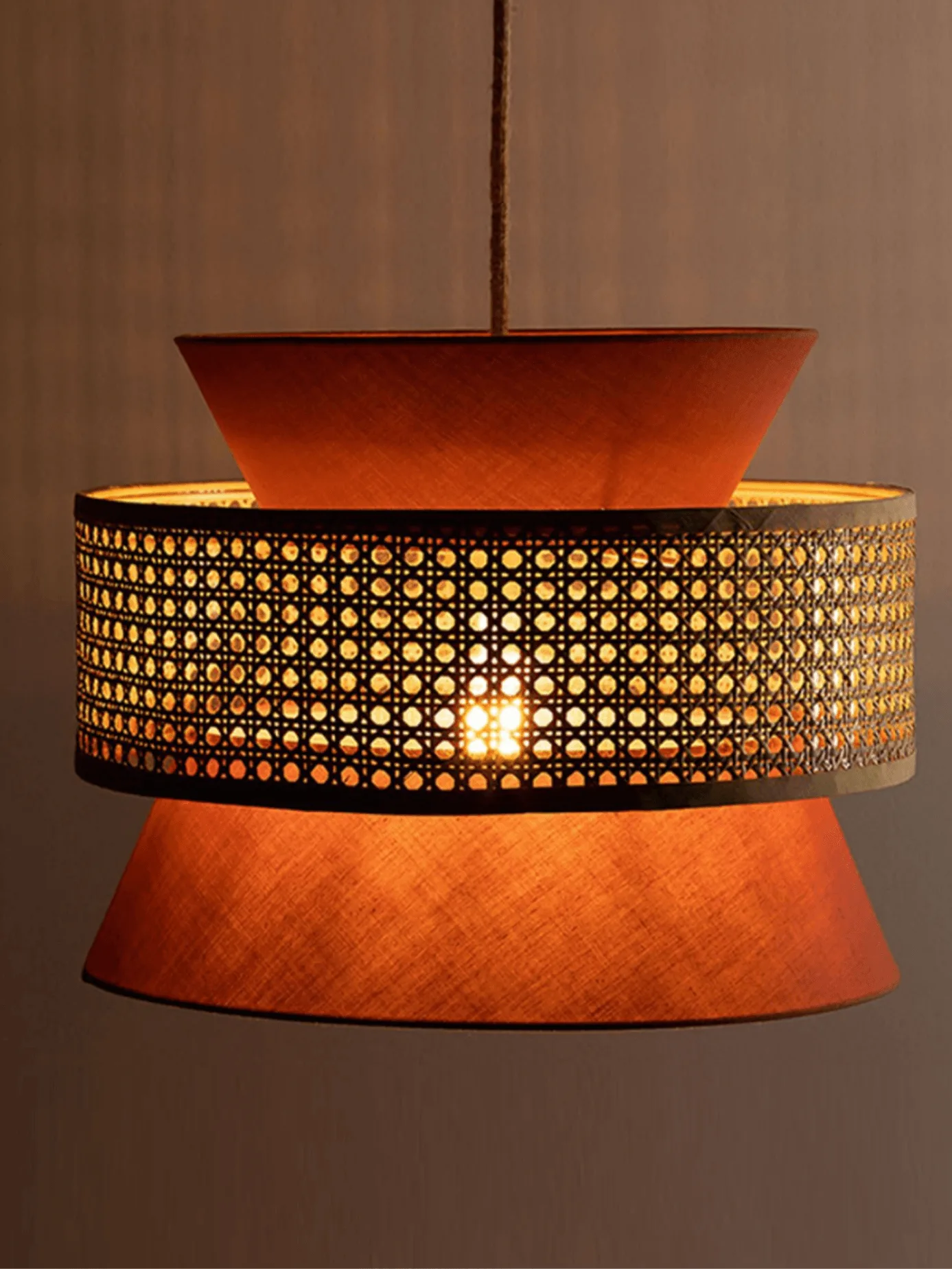 Cane Pendant Light – Woven Cotton & Cane Shade, Black-Finish 16-Inch | Jagmag Lights 2 Cane pendant light with black-finish stainless steel fitting