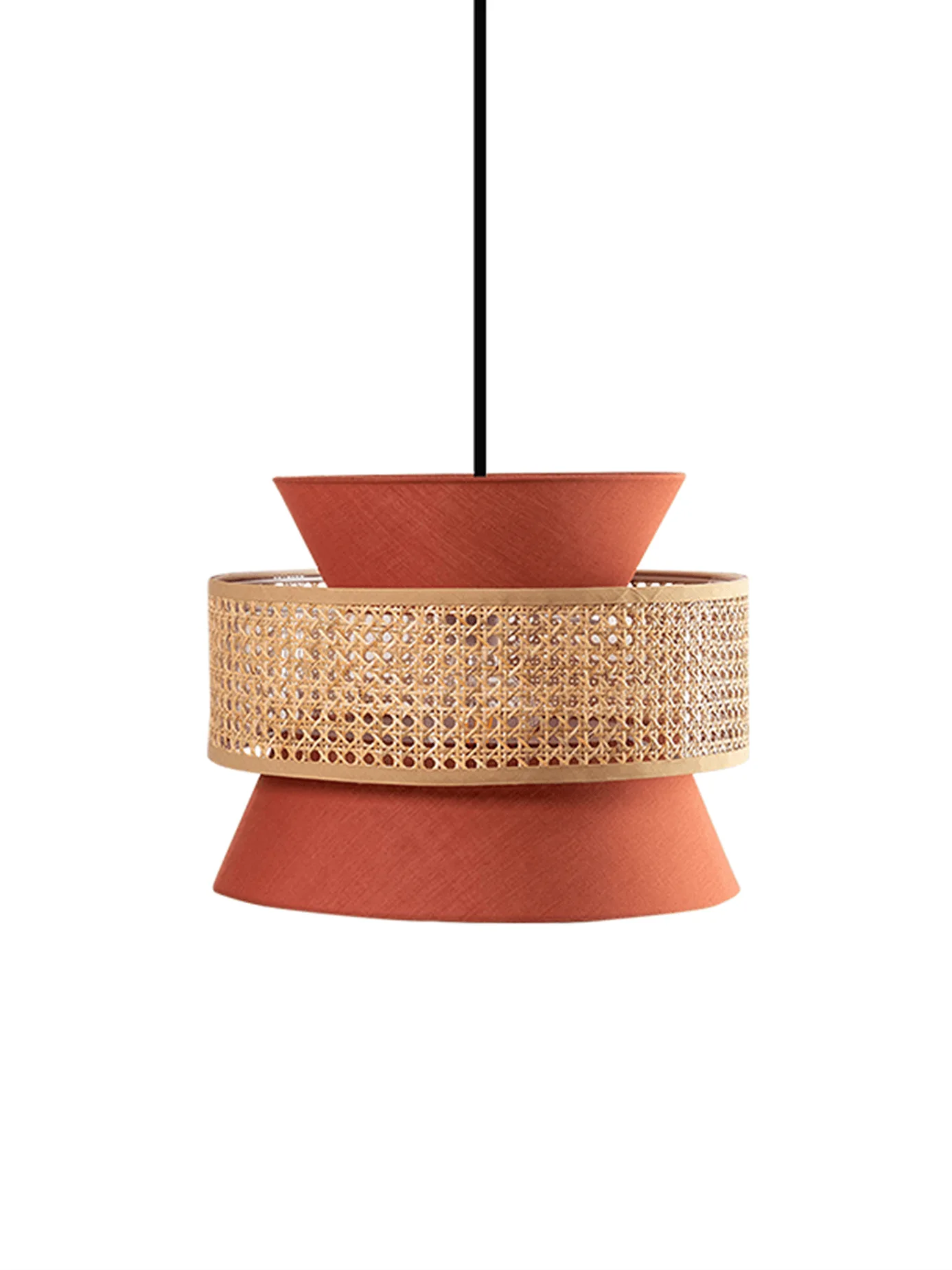 Cane Pendant Light – Woven Cotton & Cane Shade, Black-Finish 16-Inch | Jagmag Lights 3 Cane pendant light on a white background