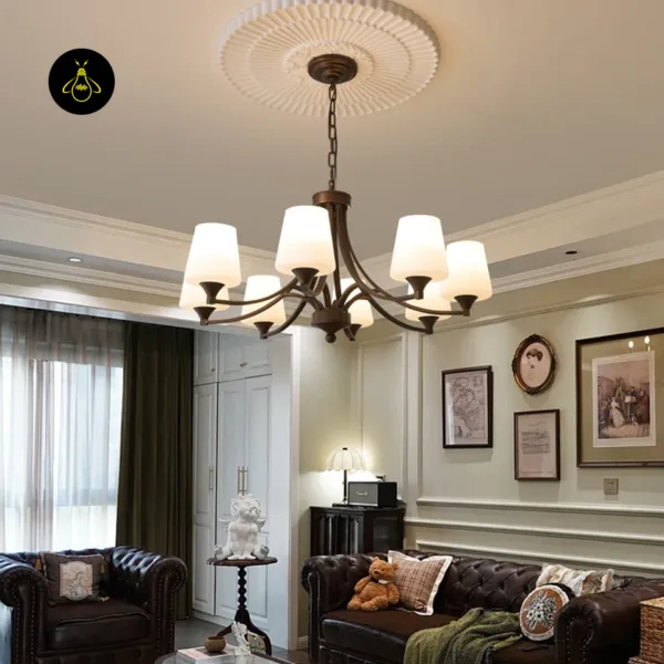 Ceiling-mounted bronze glass chandelier