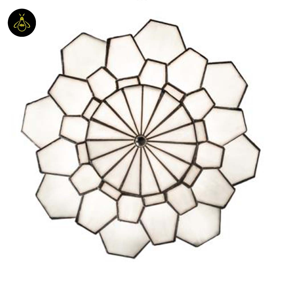 Stained Glass Chandelier – Tiered White Opal & Antique Iron, 91 cm | Jagmag Lights 5 Mandala diffuser of a white opal stained glass chandelier seen from below