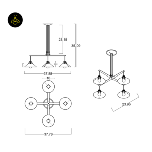 Wood and brass chandelier over a dining table