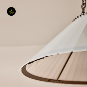 Milk glass chandelier in a living room setting