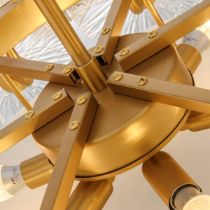 Indoor IP20 rated gold fluted glass disc chandelier