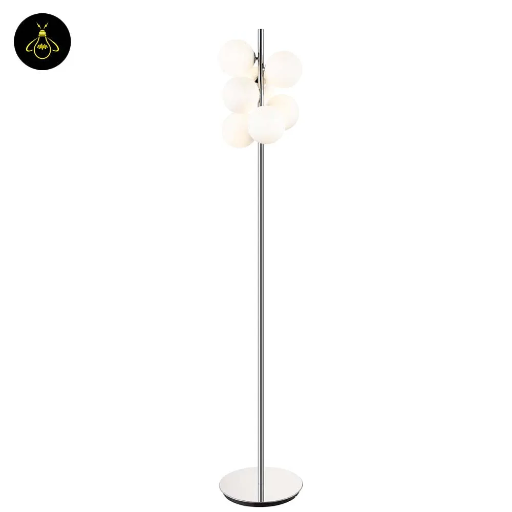 Chrome Floor Lamp with 7 White Glass Spheres – 161 cm 8 Polished chrome stem of the white glass-sphere floor lamp