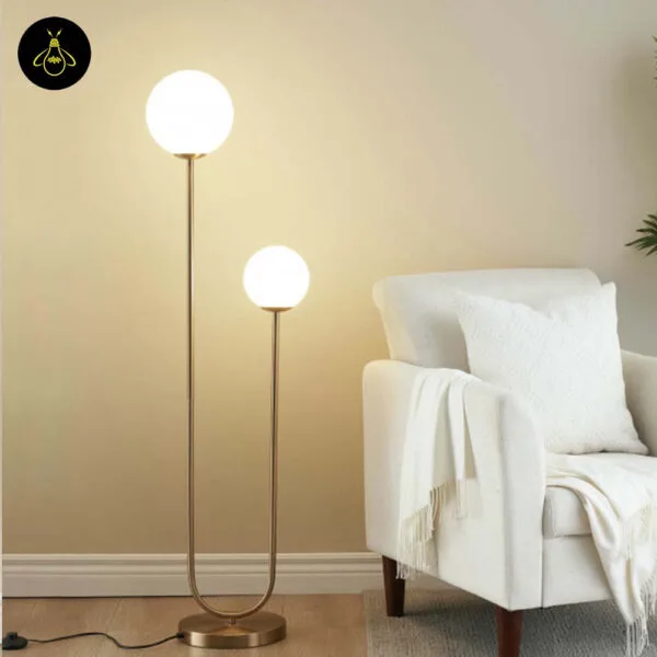 Satin brass dual globe floor lamp full view