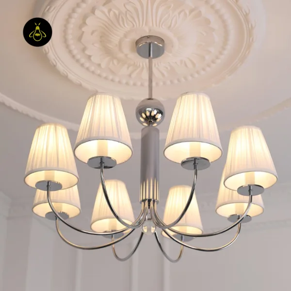 Classic cloth chandelier with white pleated shades – Jagmag Lights