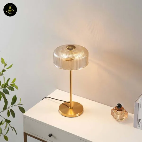 Amber glass table lamp with inline on/off cord switch