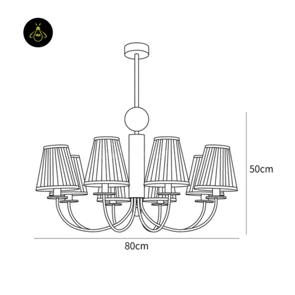 Cloth Chandelier – 8-Light Chrome with White Pleated Shades dimension diagram