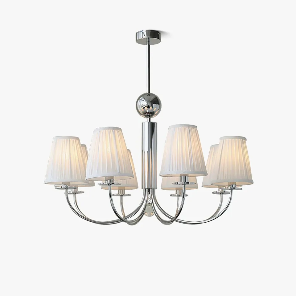 Cloth chandelier with white pleated shades – Jagmag Lights