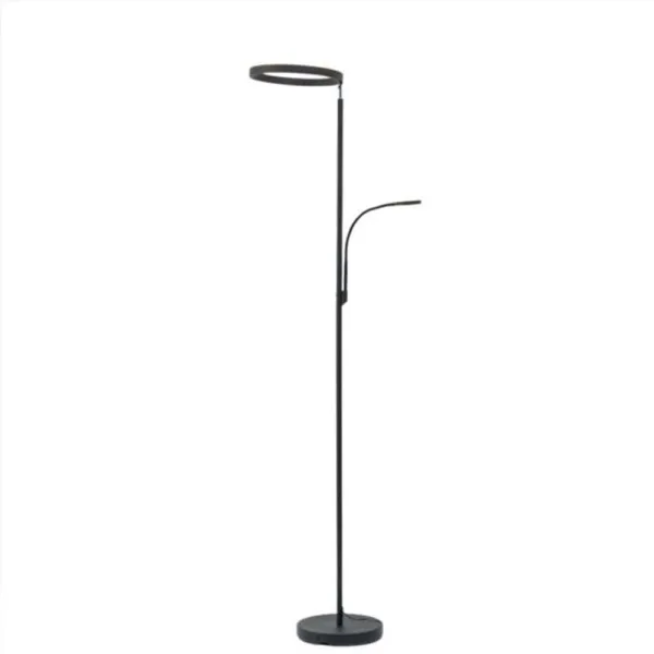 Black LED floor lamp with reading light in a modern commercial lounge