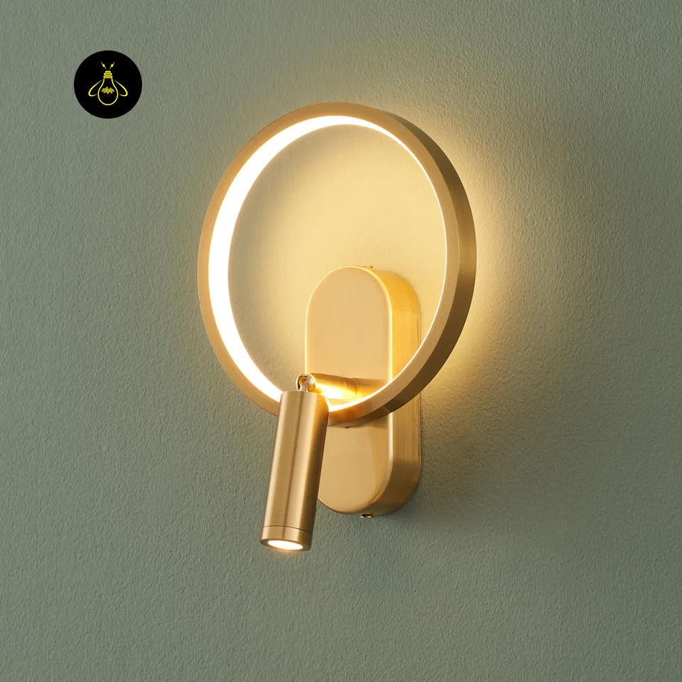 Circle Wall Light – LED Ring with Reading Light, Gold & Black 2-Switch | Jagmag Lights 3 Contemporary circle wall light with reading light for the bedroom