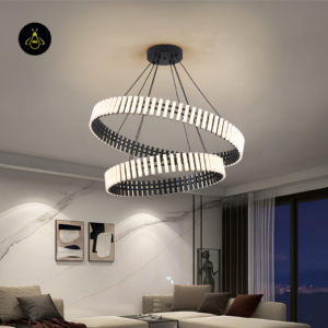 Contemporary black ceiling-mounted LED ring chandelier
