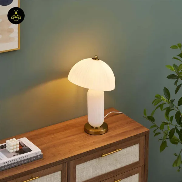 Vintage fluted glass mushroom table lamp as a decorative accent light