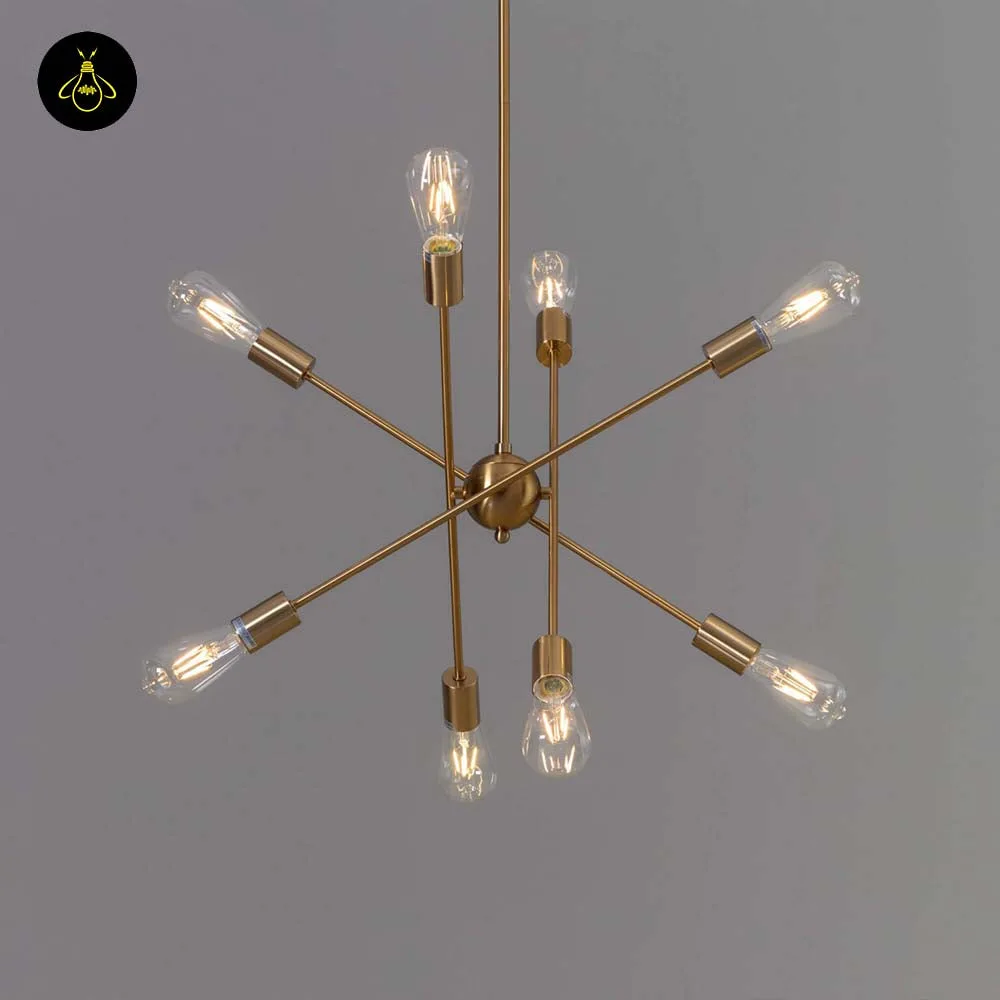 Linear Brass Chandelier – 8-Light Clear Glass, 60 cm 2 Brass-finished linear chandelier for dining rooms and kitchen islands