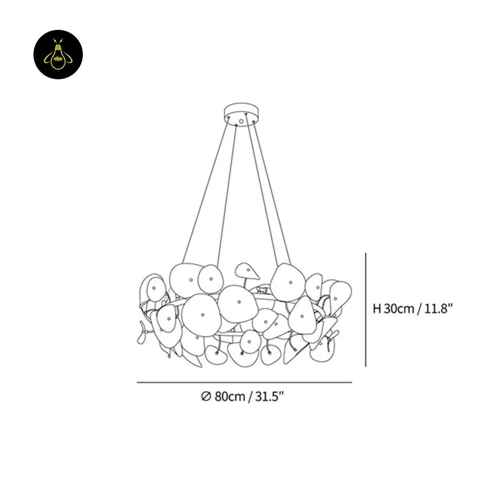 Lotus Chandelier – 80 cm White Ceramic Petal Ring for Living & Dining Rooms 4 Lotus chandelier dimensions diagram showing 80 cm diameter and 30 cm height