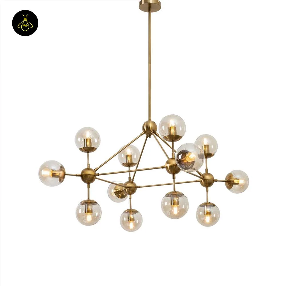 Glass Sphere Chandelier – 12-Globe Vintage Brass, 105 cm | Jagmag Lights 4 Glass sphere pendant light over a dining room table