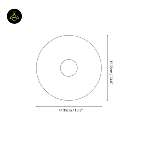 Disc wall light dimension drawing: 35 cm diameter and 35 cm height