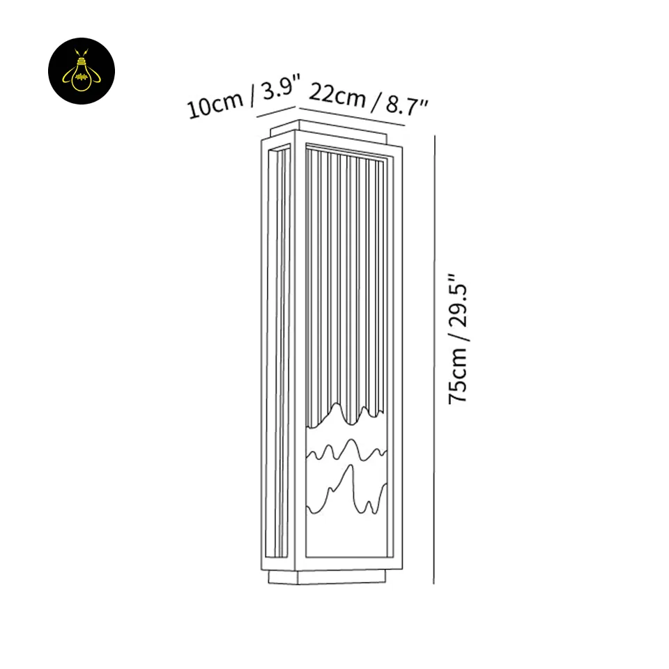Garden Wall Lights - Premium 75 cm Alabaster Outdoor Sconce 8 Garden wall light dimension drawing showing 75 cm height, 22 cm width and 10 cm projection