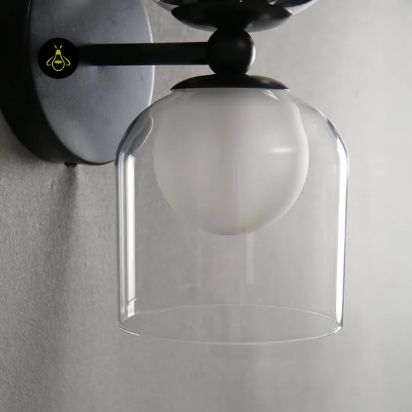Close-up of the opal borosilicate glass globe inside the clear glass bell of the double wall light