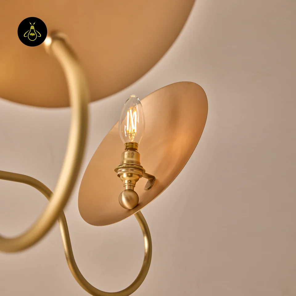 Wood and Brass Chandelier – Arlo 4-Light Bronze Reflectors 6 Wood and brass chandelier hanging with warm metallic bronze reflector shades