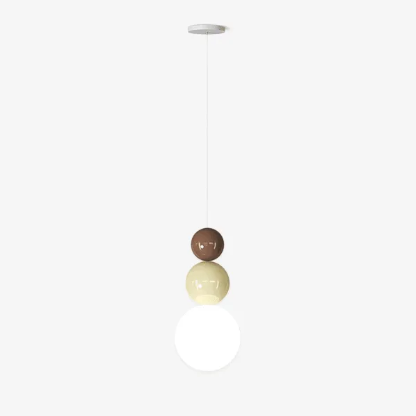 Glass ball pendant light with brown, beige and opal-white borosilicate glass balls on a white cord