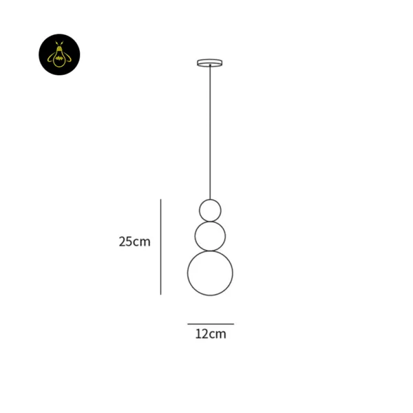 Glass ball pendant light dimension drawing showing 25 cm height and 12 cm width