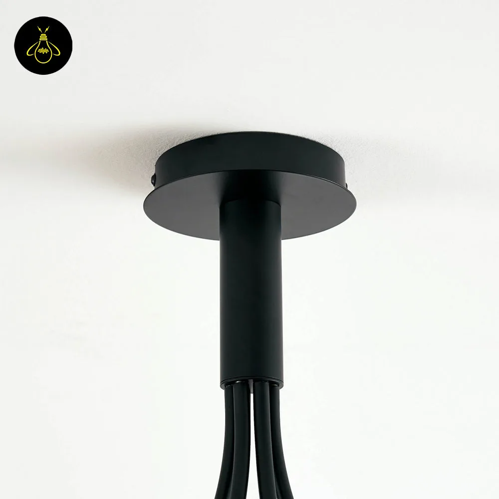 Black Glass Chandelier – 6-Light Smoke Glass Globe Semi-Flush 14 Close-up of smoked borosilicate glass ball shade on a black chandelier