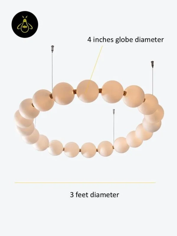 Globe pendant chandelier size guide: 95 cm (3 ft) ring and 10 cm (4 inch) opal glass globes