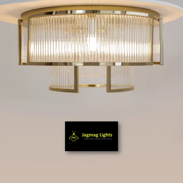 Gold fluted glass ceiling chandelier with two tiers for dining rooms