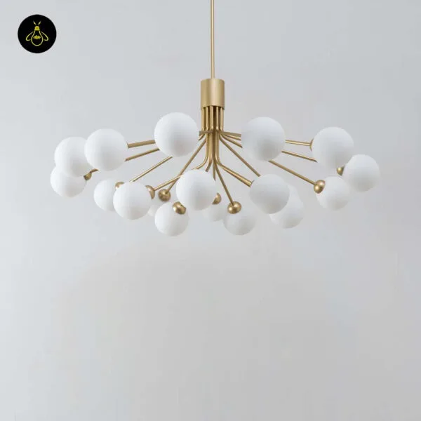 18-light gold sputnik chandelier with opal borosilicate glass globes