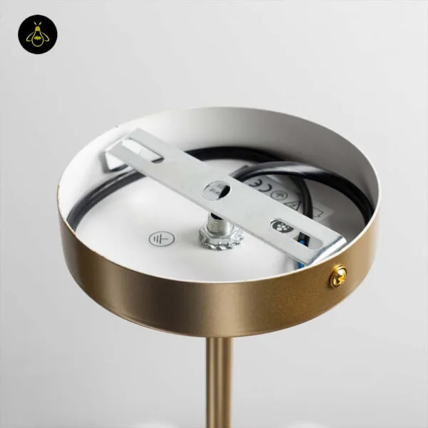 Gold canopy with mounting bracket and CE-marked wiring of the glass ball chandelier