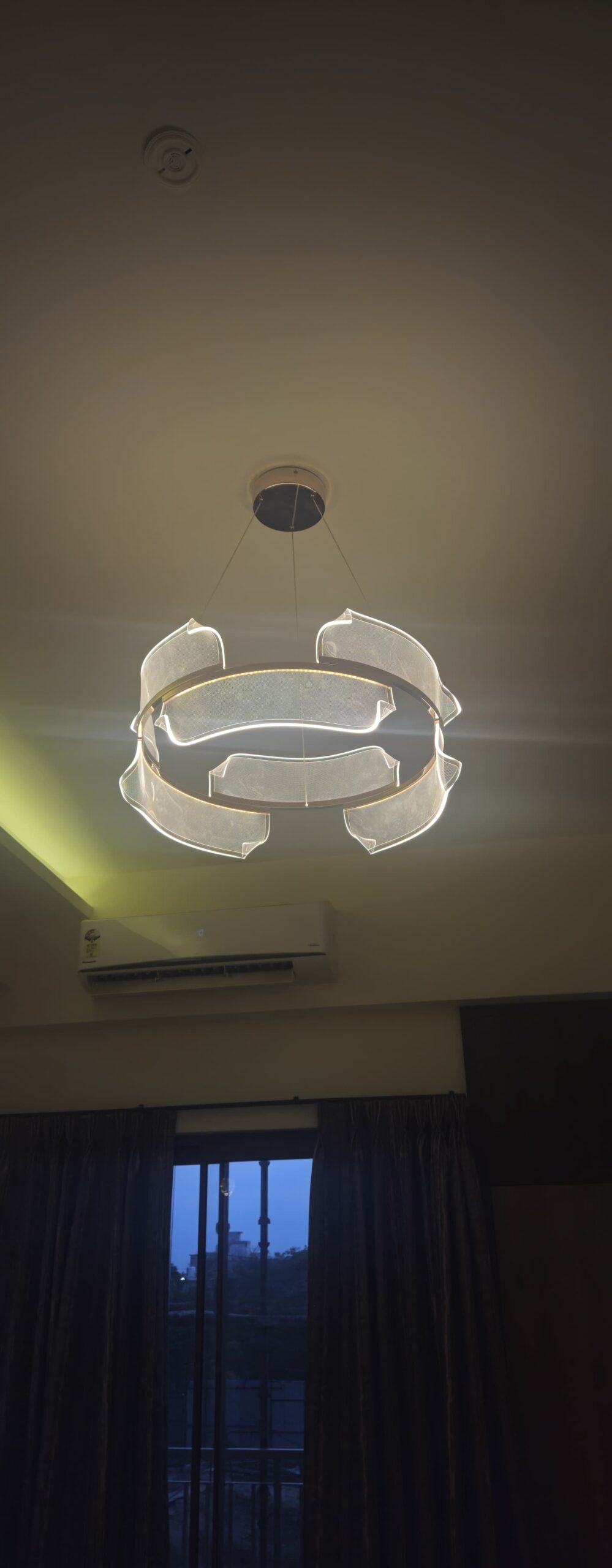 Double Height LED Chandelier: 5 Bold Ideas From SKA Destiny One 5 Stone-look disc chandelier with antique brass frame at SKA Destiny One