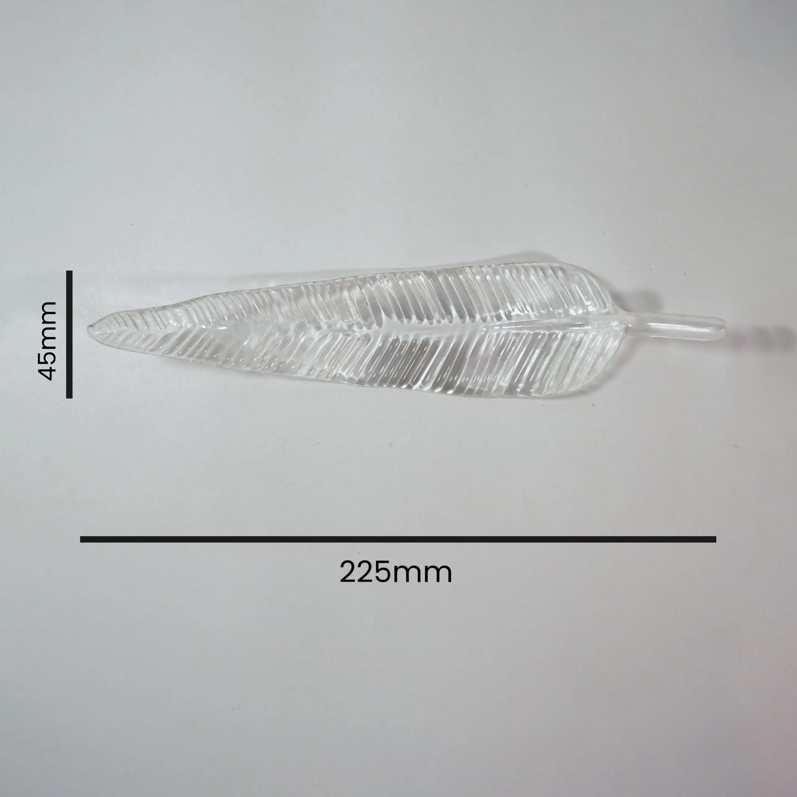 Clear Glass Leaf Chandelier Component – Ashok Borosilicate 220mm 8 Clear borosilicate glass leaf 220mm, detail of leaf shape