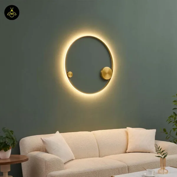 Integrated LED brass ring light in an interior setting