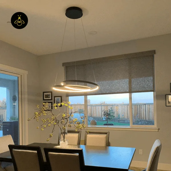 Spiral ring chandelier as a focal point in a modern living room