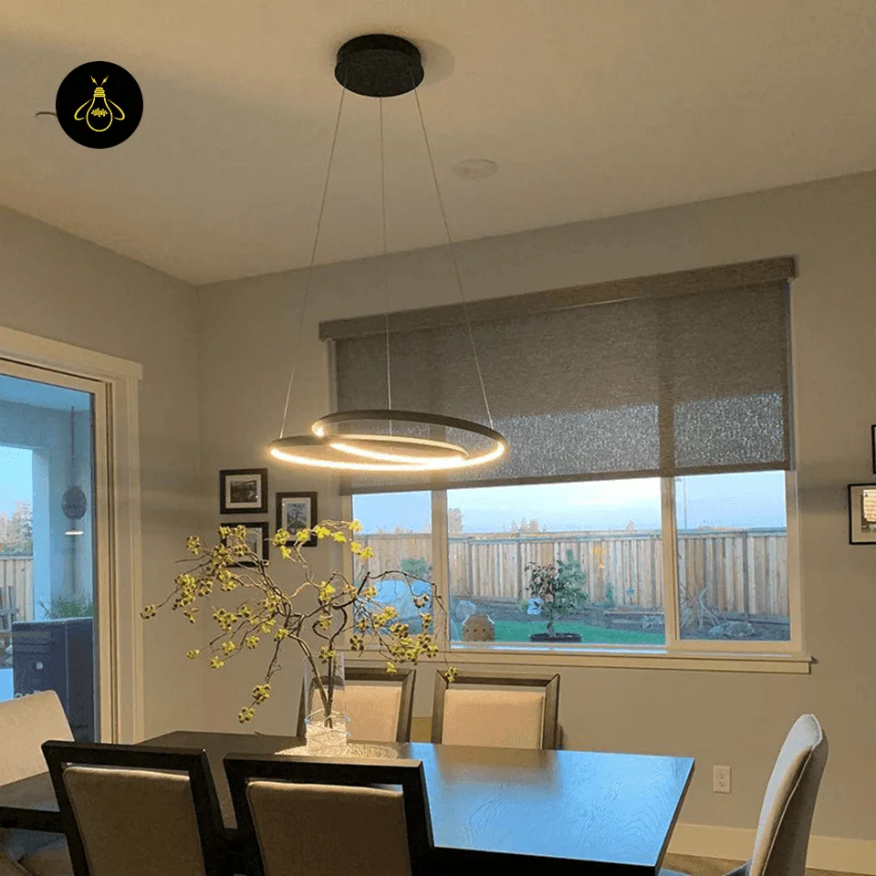 Spiral Ring Chandelier – 62 cm Integrated LED, 3 Finishes | Jagmag Lights 5 Spiral ring chandelier as a focal point in a modern living room